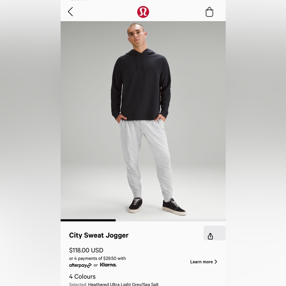 Like new Lululemon Mens City Sweat Jogger in Heathered Ultra Light Grey/Sea Salt